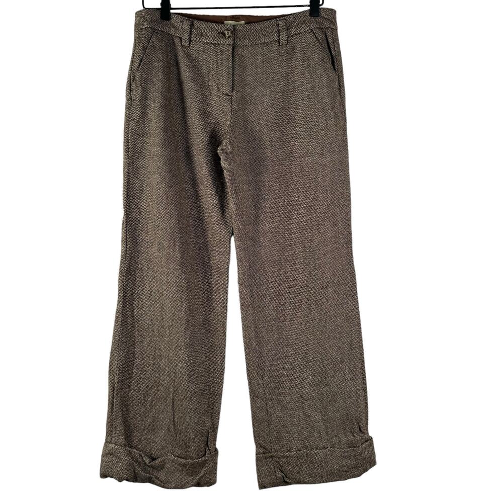 Anthropologie Elevenses Womens Trousers Pockets Brown Wide Leg Wool Blend 6